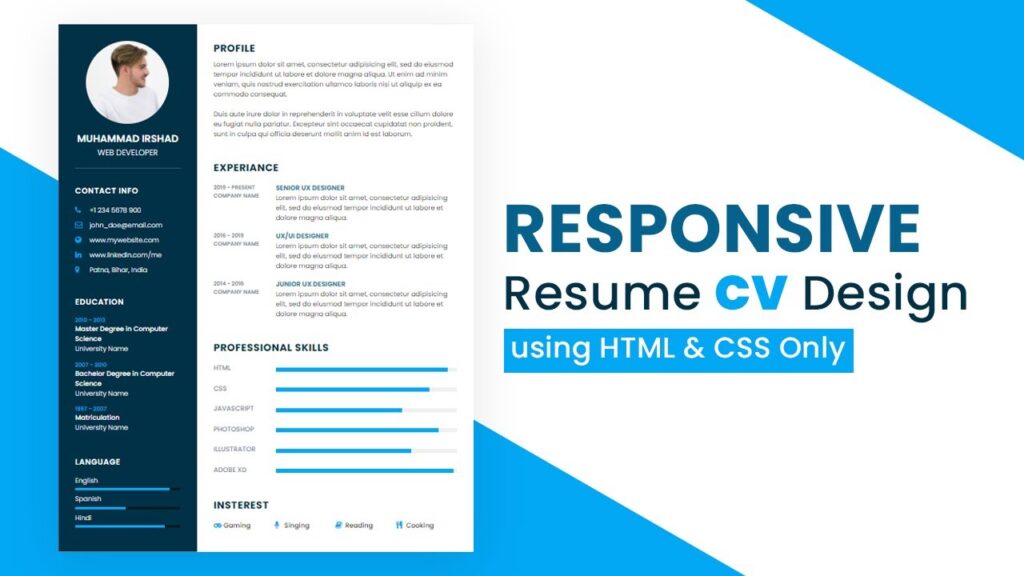 How to Create Responsive Resume Website using HTML and CSS | Resume CV design in HTML CSS