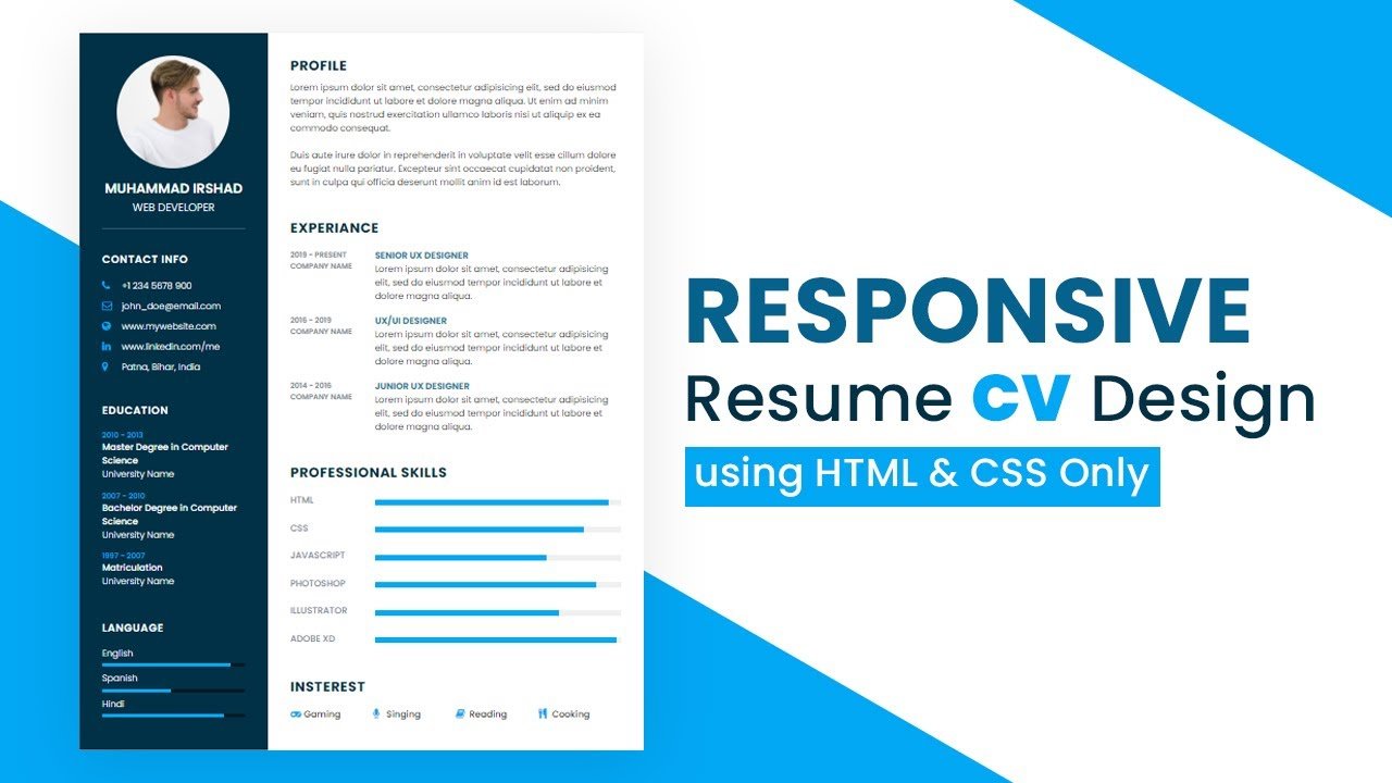 How To Create Responsive Resume Website Using HTML And CSS | Resume CV ...