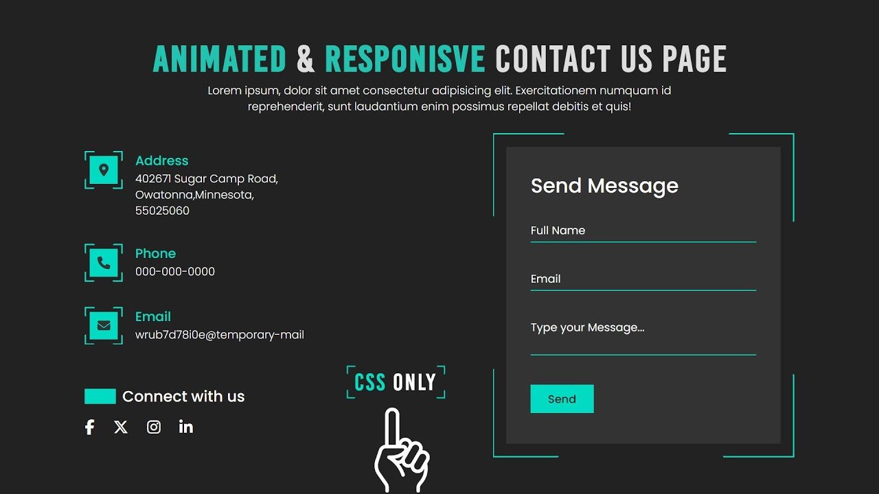 Responsive Contact Us Page In Html And Css Animated Contact Us Form
